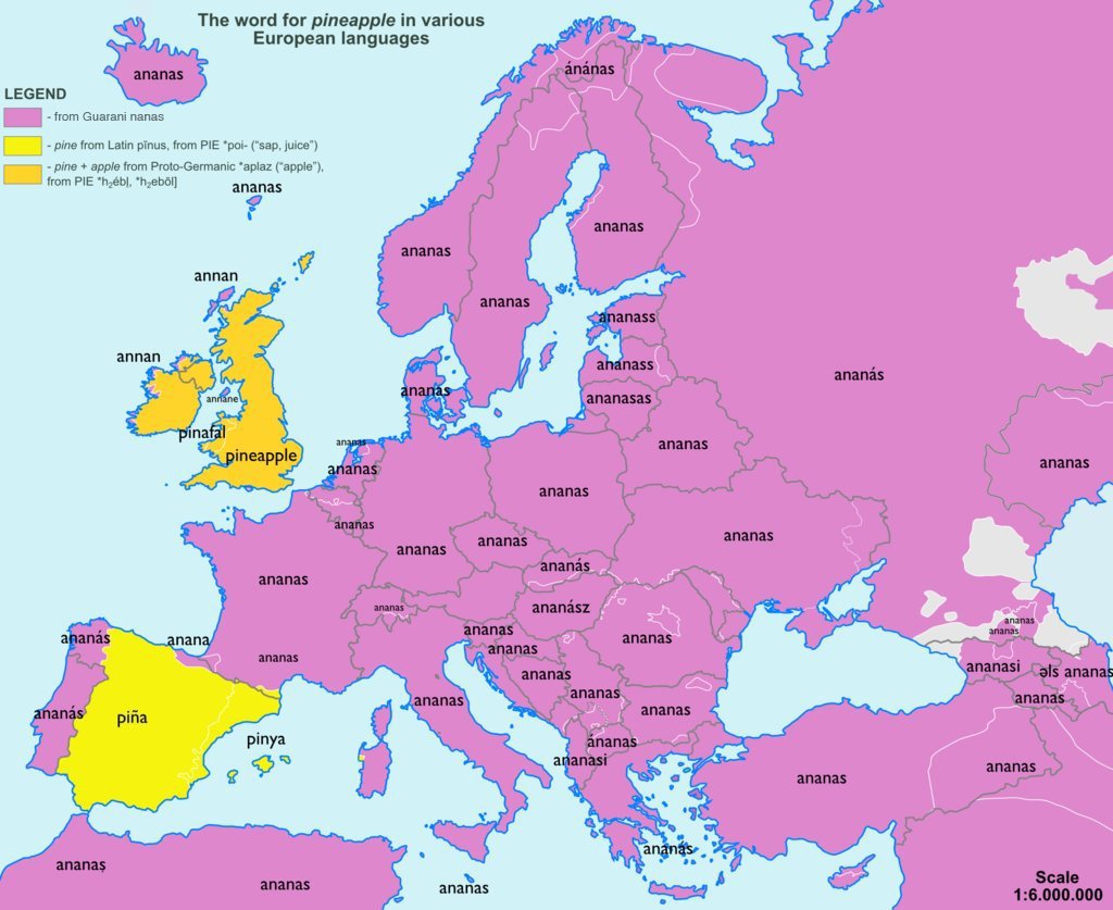 The word Pineapple in other lanuages of Europe